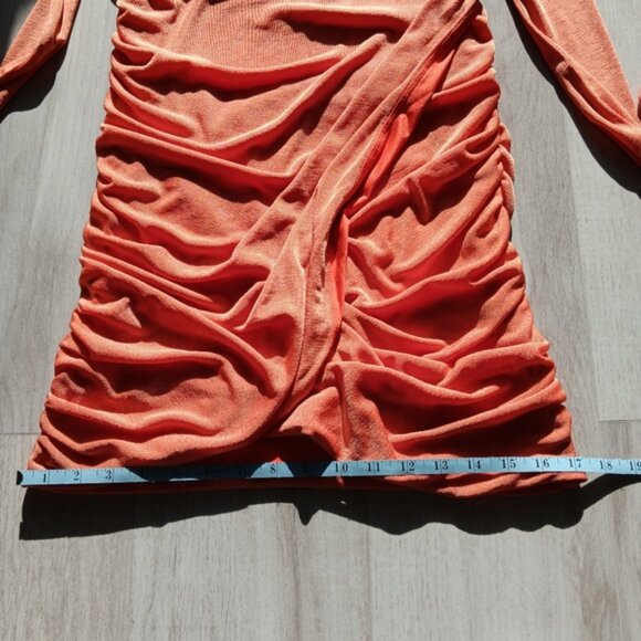 Princess Polly Bodycon Halter Dress Low Back Side Ruching Shimmer Orange Size 10 - Picture 7 of 12